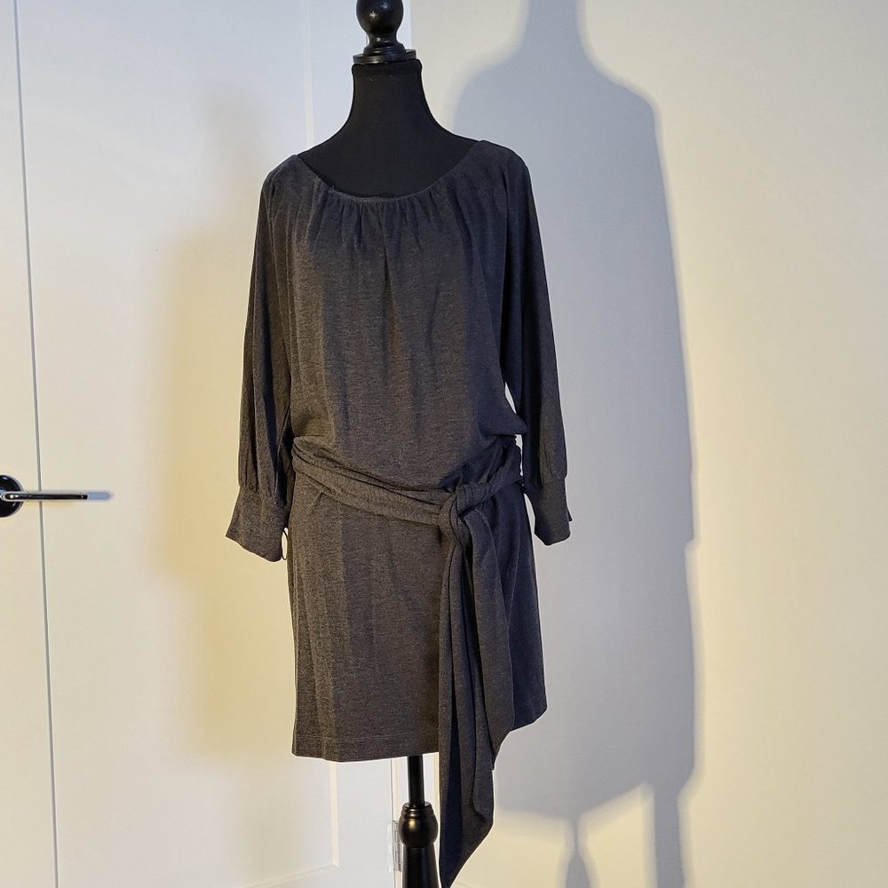 dark grey tunic dress with built in sash